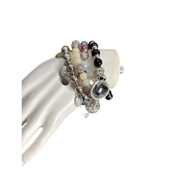Chico's Women's Set Of 4 Beaded Bohemian Artisan Stretch Bracelets with Charms - Picture 1 of 6